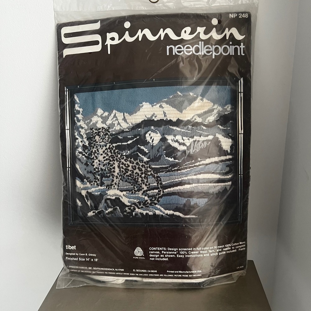 Spinnerin Needlepoint Kit Tibet Snow Leopard Mountain Conn B Gibney NP 248 Vinta